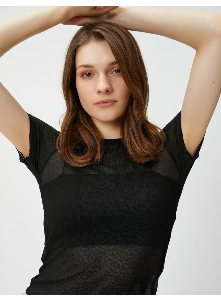 KOTON Transparent T-Shirt Short Sleeve - Image 4